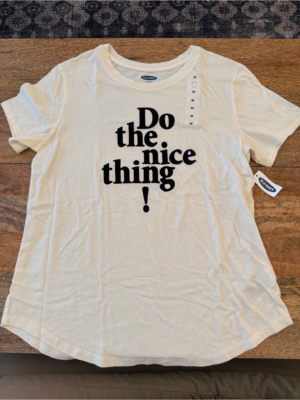 Old Navy Cream Short-Sleeve Graphic Tee with Black Text